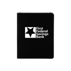 9 1/2" x 12" Laserable Leatherette Portfolio with Notepad w/Zipper GFT358 - Black/Silver